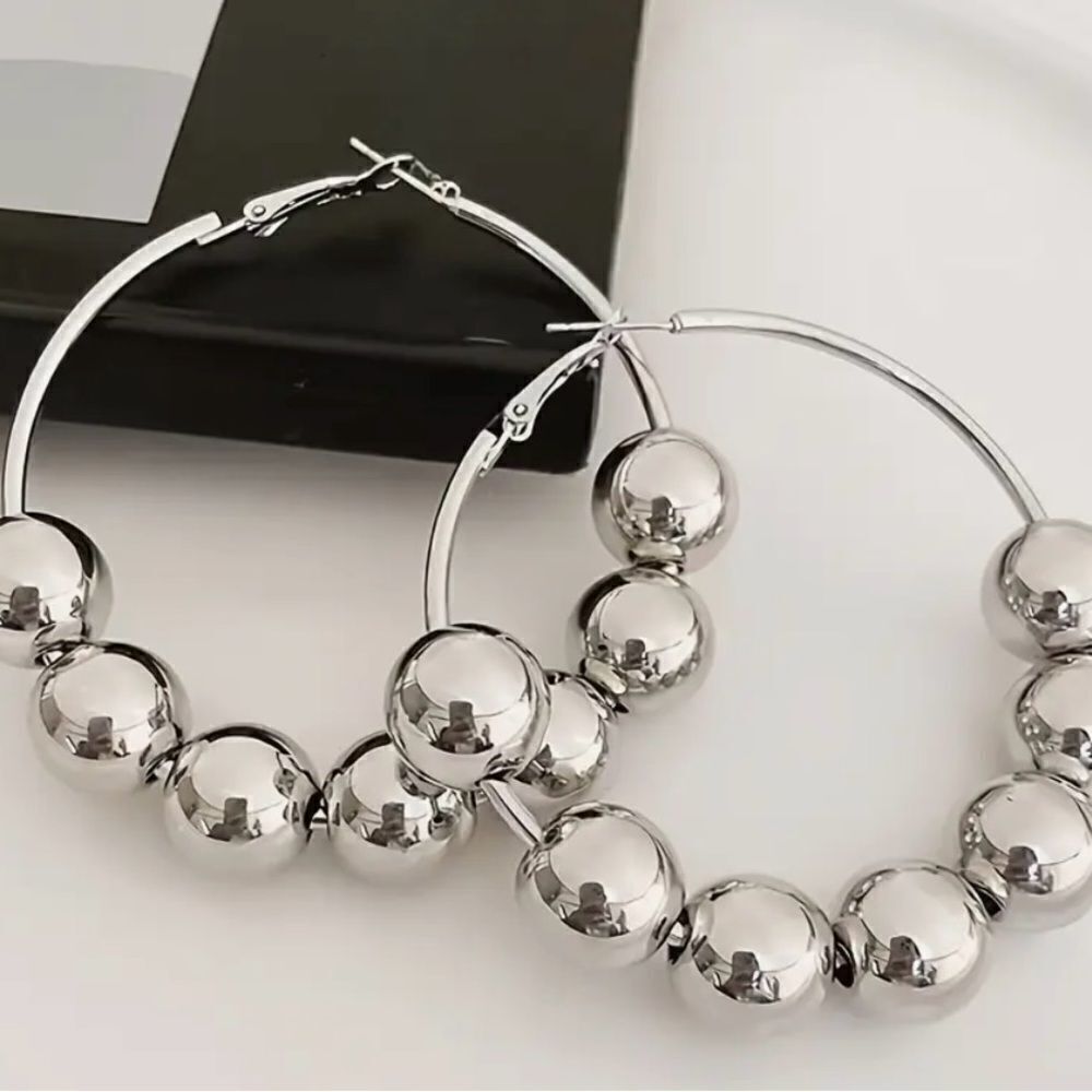 🩶 NEW Bohemian style silver ball hoops 🩶